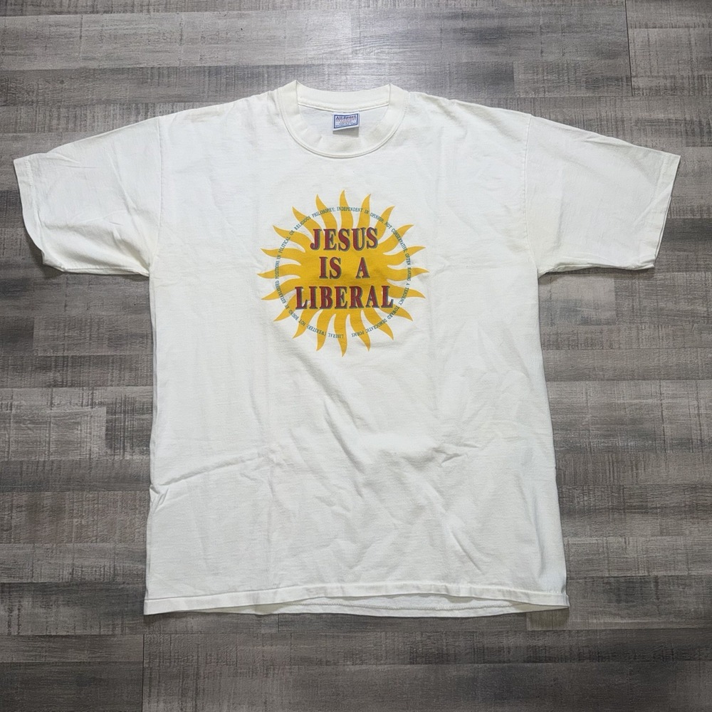 Vintage Jesus Is A Liberal Shirt Mens Extra Large White  All Sport Made In USA